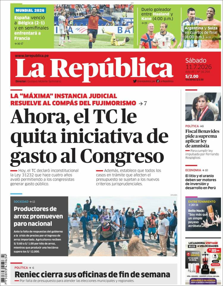 Portada de La Republica (Per&uacute;)