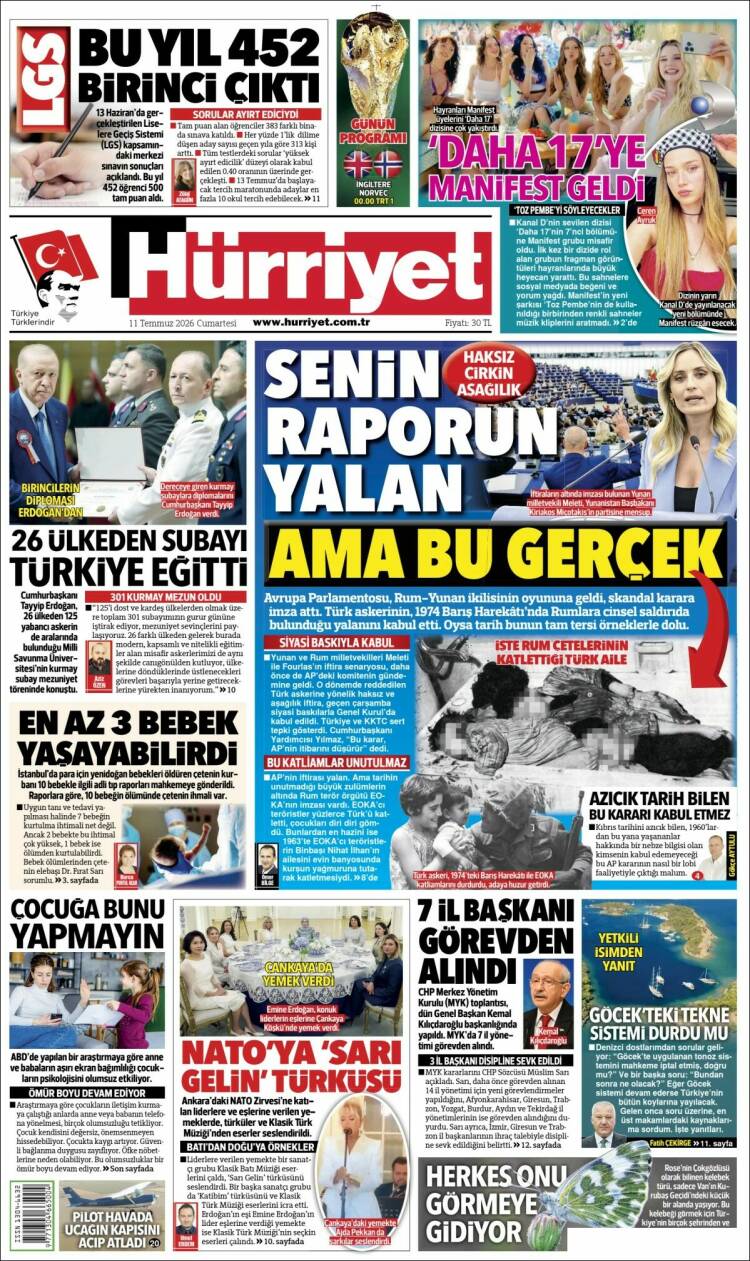 Portada de Hürriyet (Turqu&iacute;a)