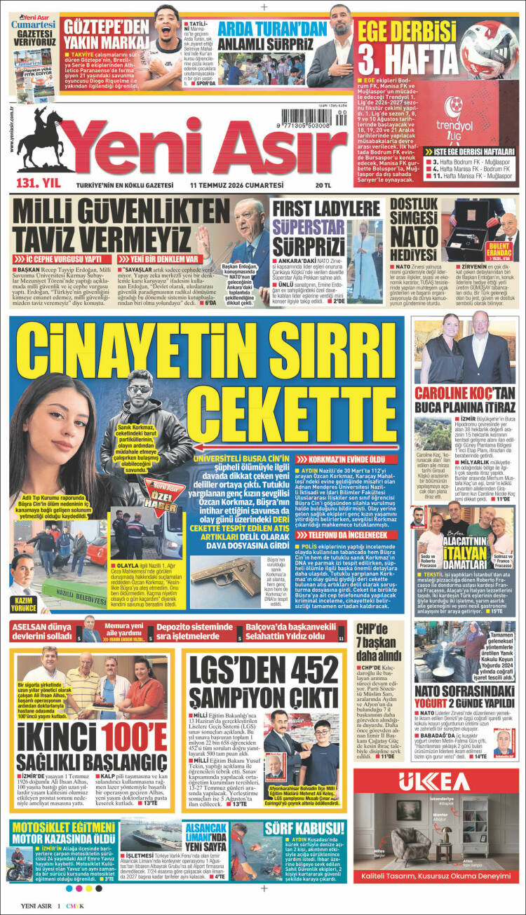 Portada de Yeni Asır (Turqu&iacute;a)