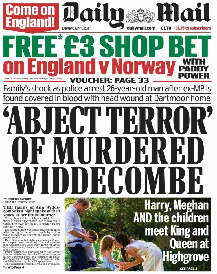 Portada de Daily Mail (Reino Unido)