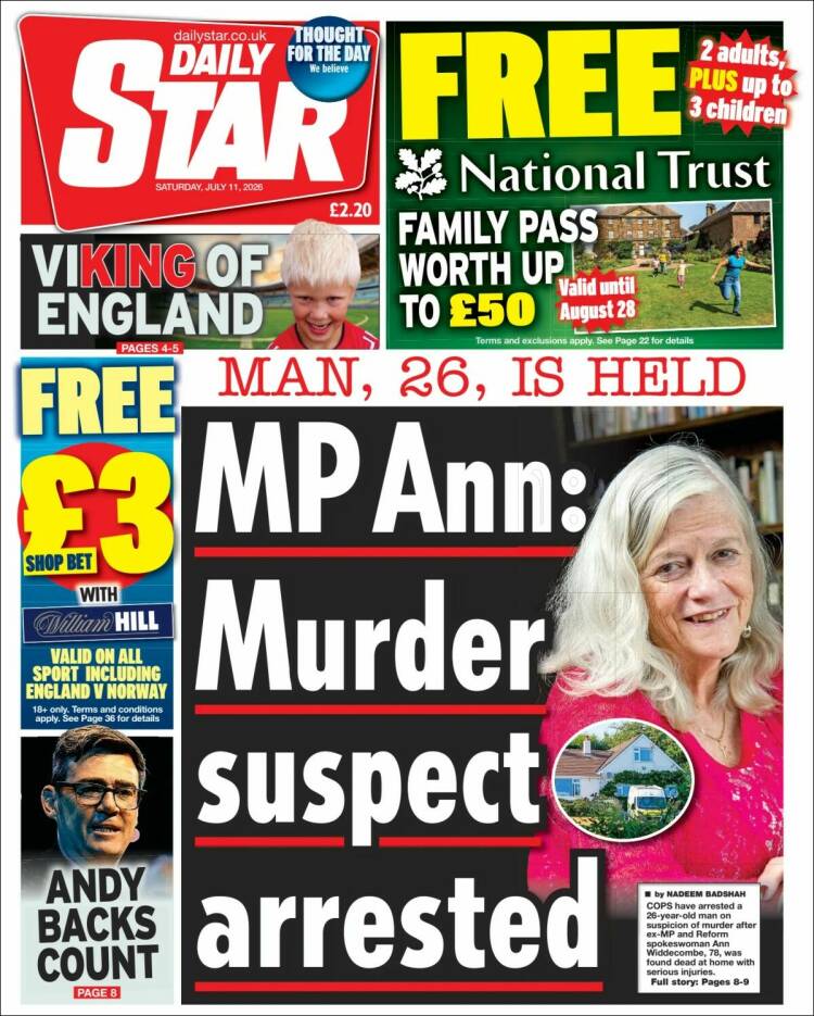 Portada de Daily Star (Reino Unido)