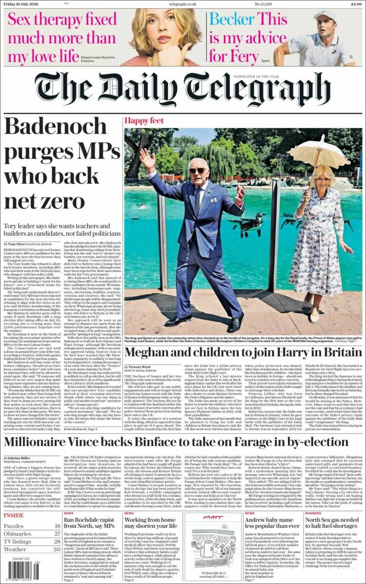 Portada de Daily Telegraph (Reino Unido)