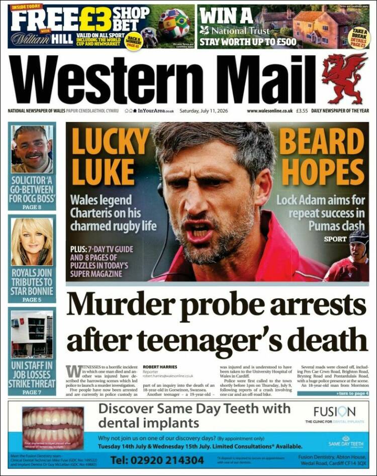 Portada de Western Mail (Reino Unido)