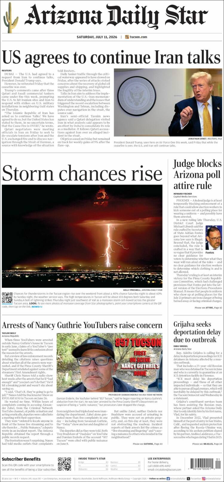 Portada de Arizona Daily Star (USA)
