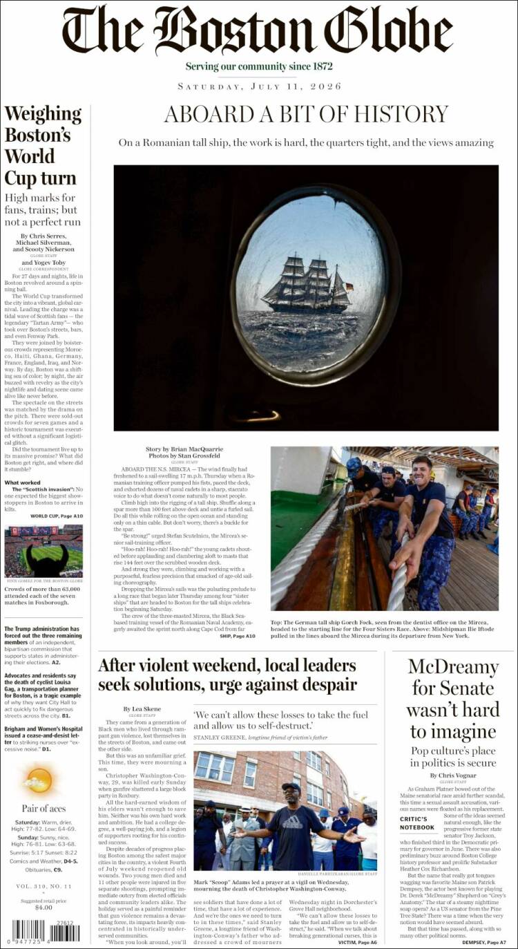 Portada de Boston Globe (USA)