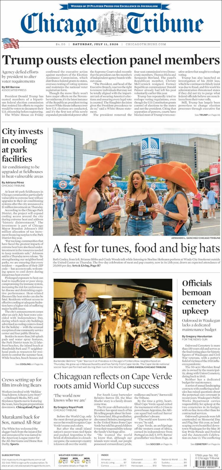 Portada de Chicago Tribune (USA)