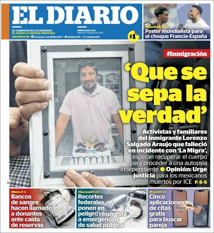 Portada de El Diario NY (USA)