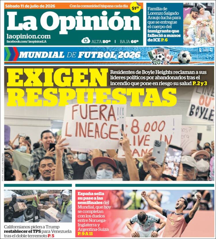 Portada de La Opinión (USA)