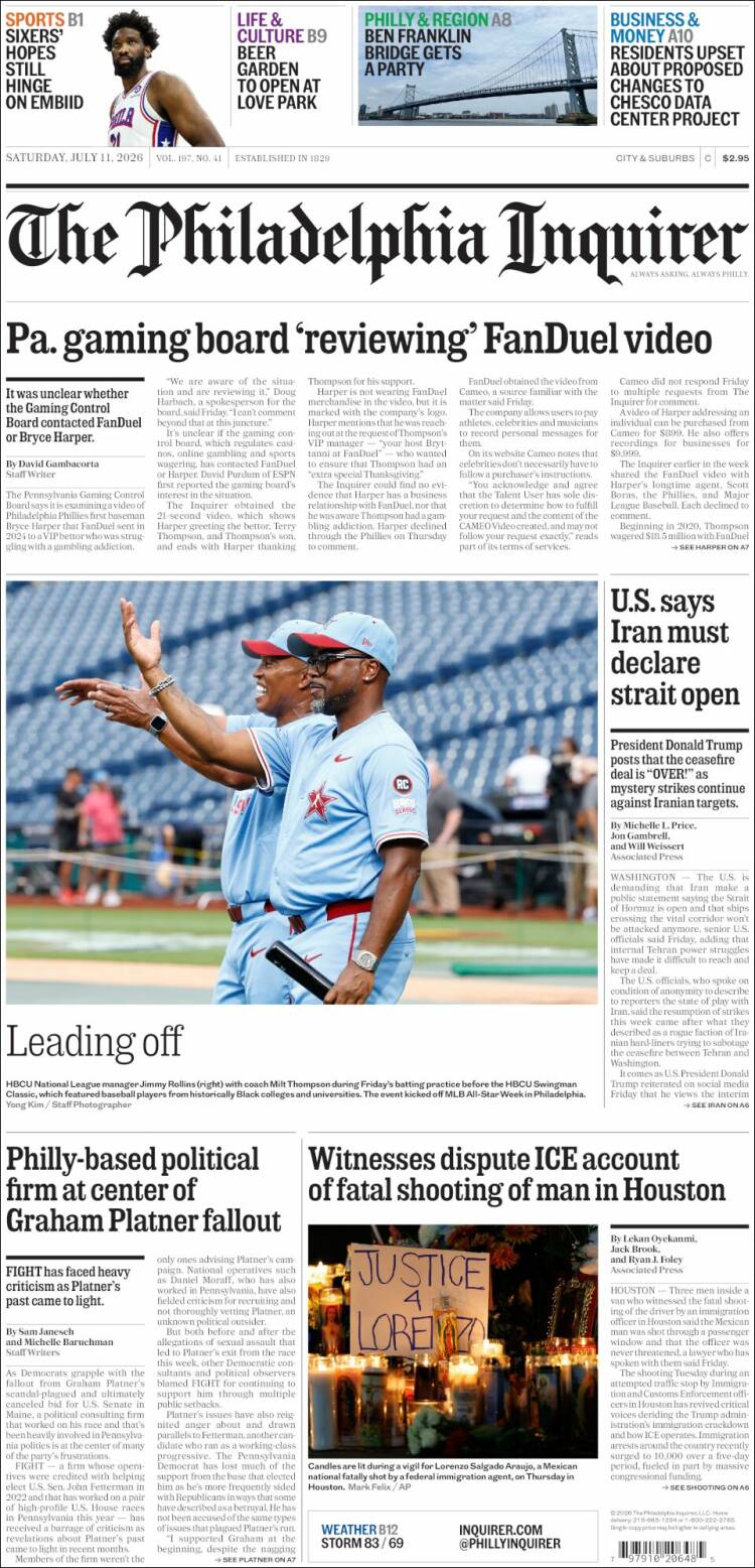 Portada de Philadelphia Inquirer (USA)