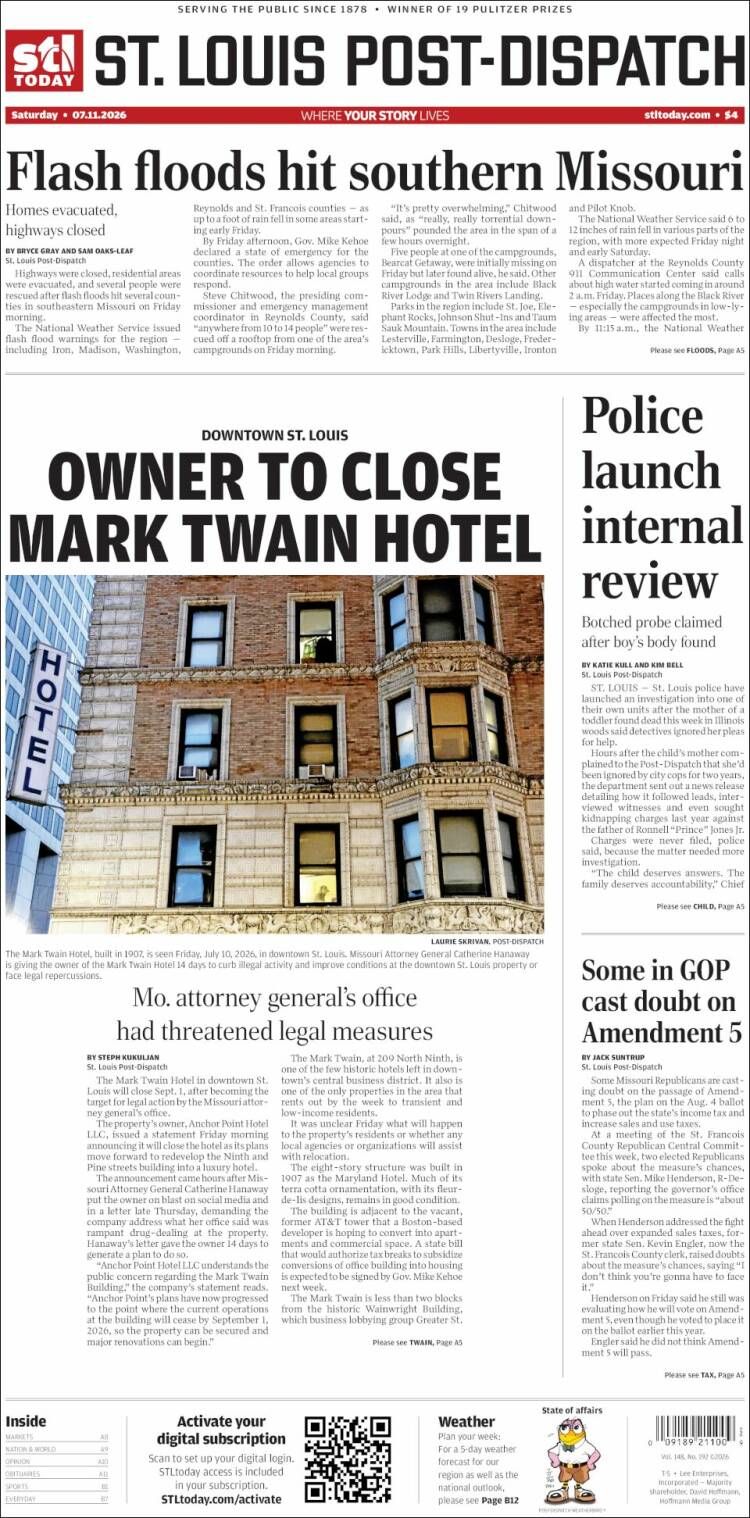 Portada de St. Louis Post-Dispatch (USA)