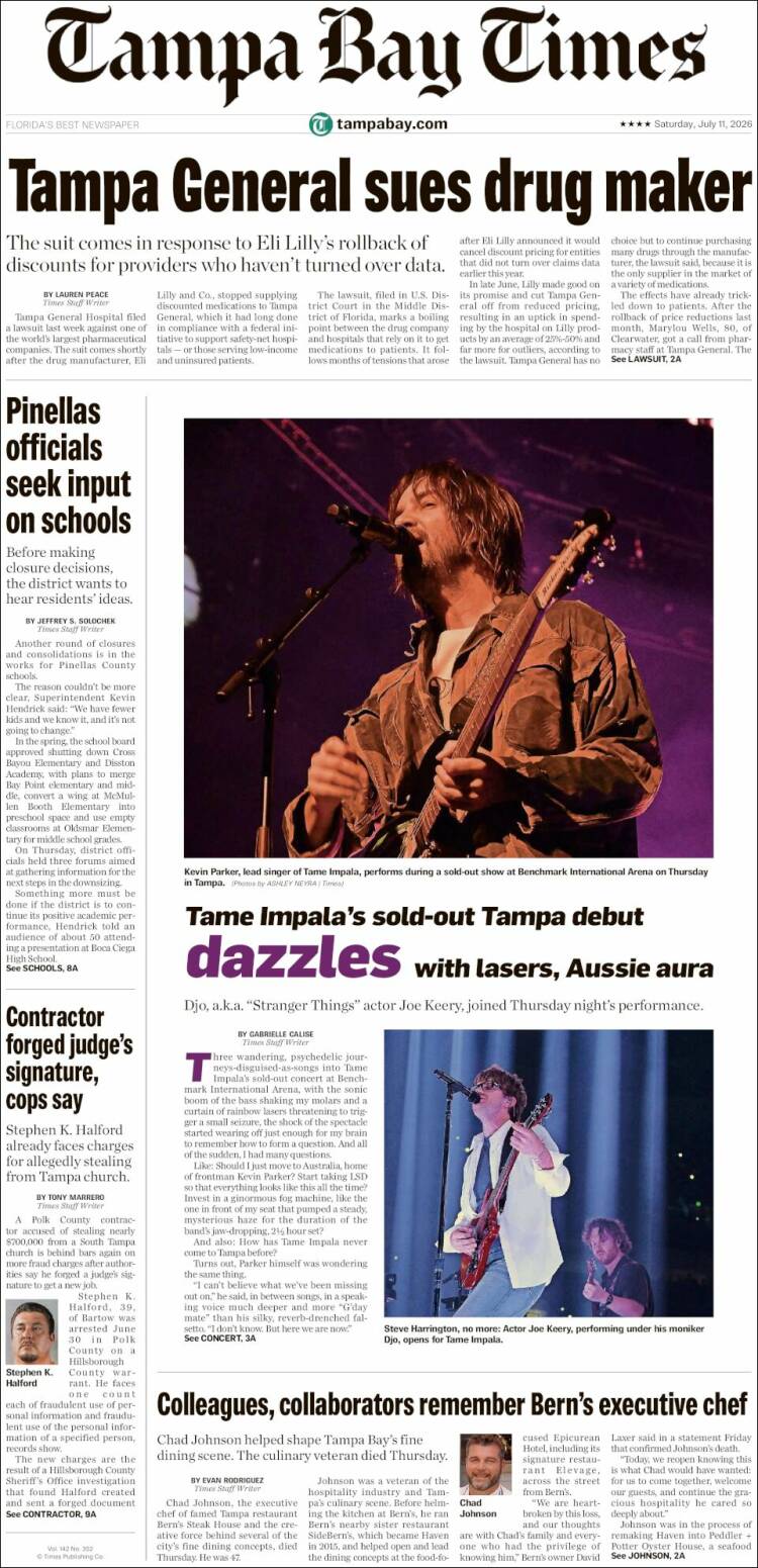 Portada de Tampa Bay Times (USA)