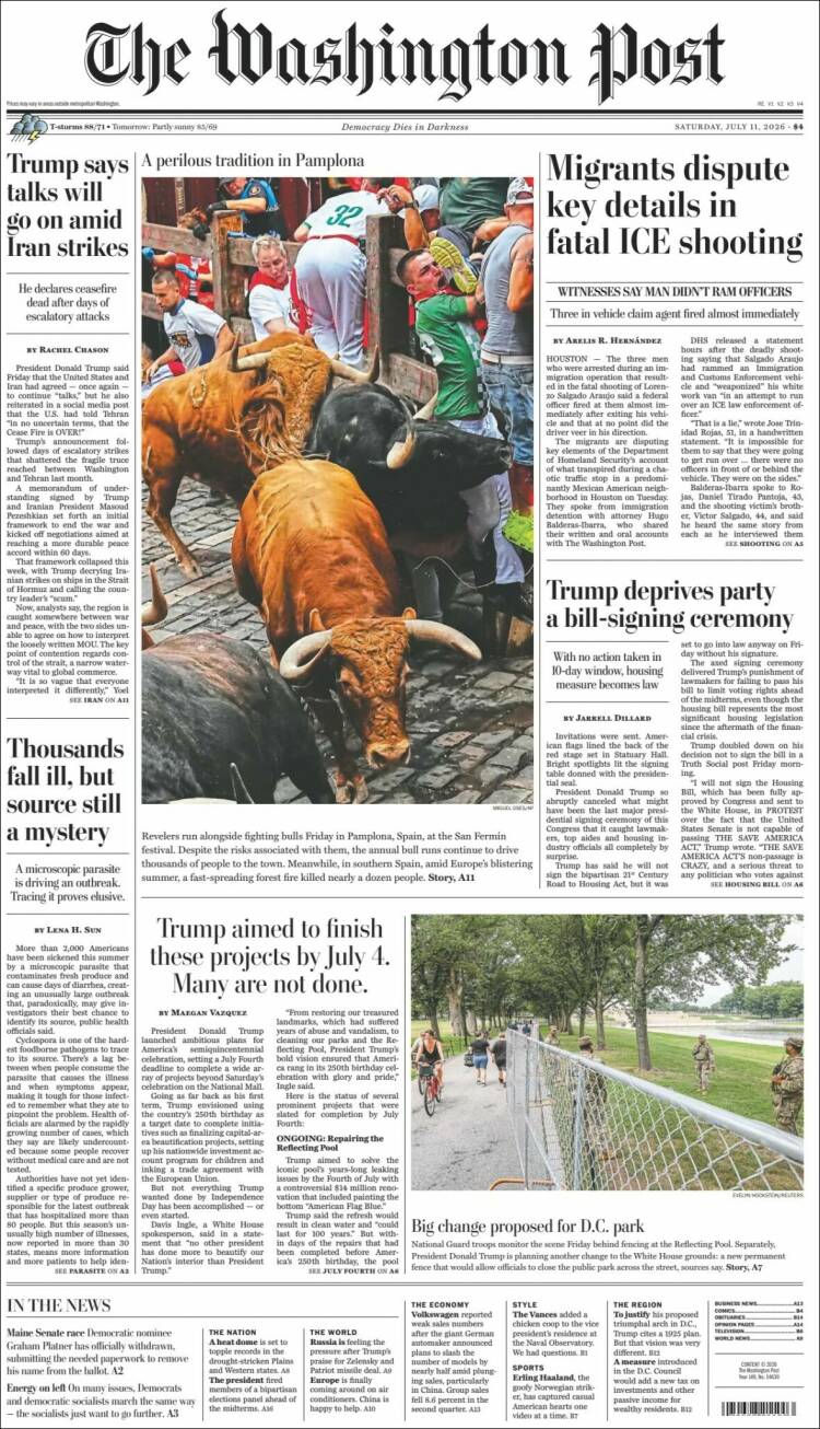 Portada de The Washington Post (USA)