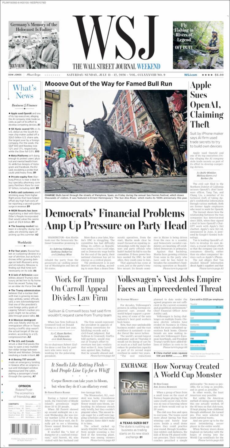 Portada de Wall Street Journal (USA)