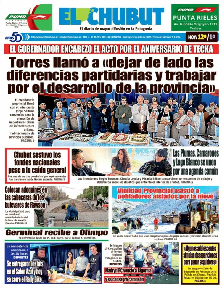 Portada de El Chubut (Argentina)