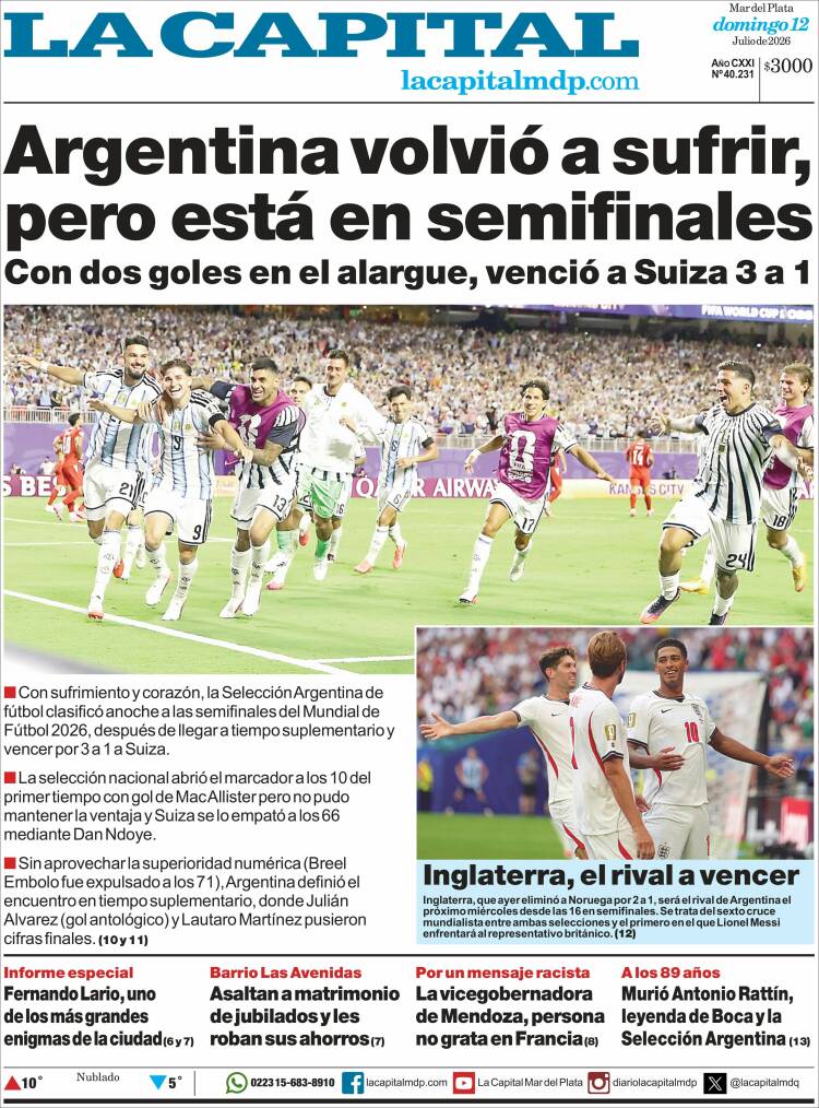 Portada de Diario La Capital - Mar del Plata (Argentina)