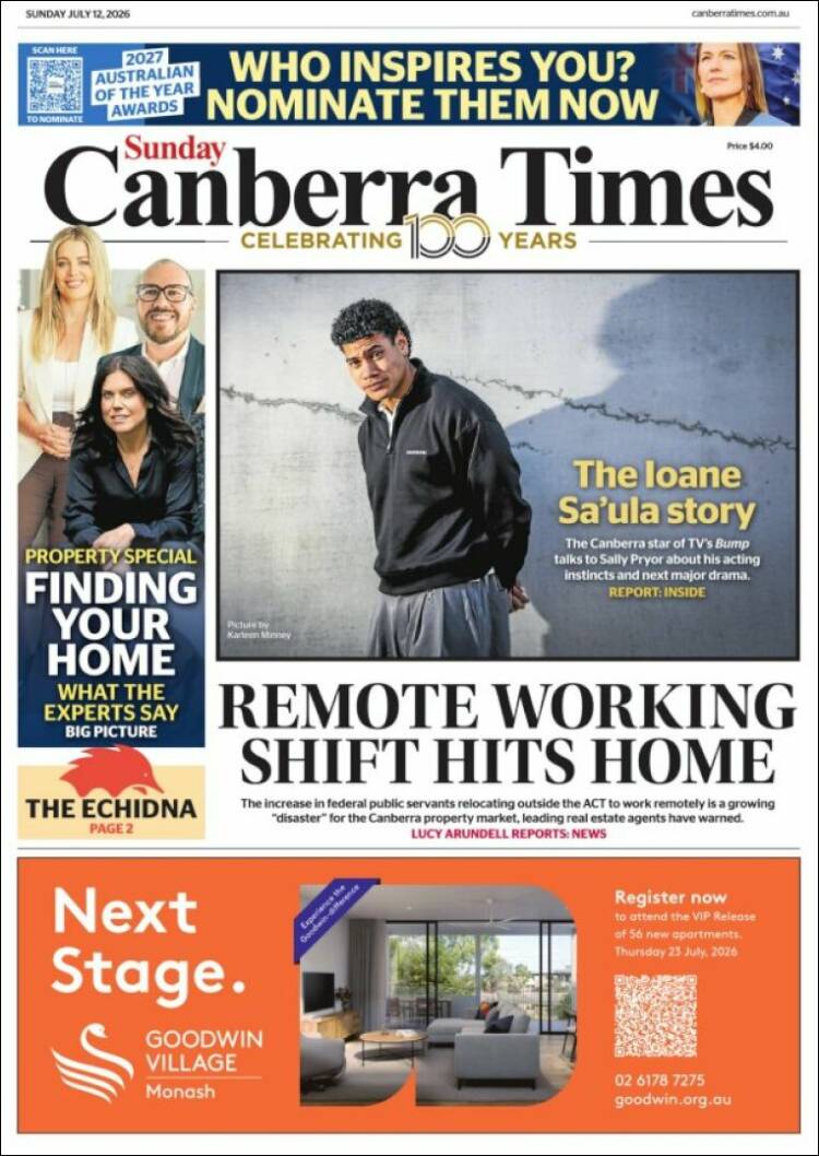 Portada de The Canberra Times (Australia)