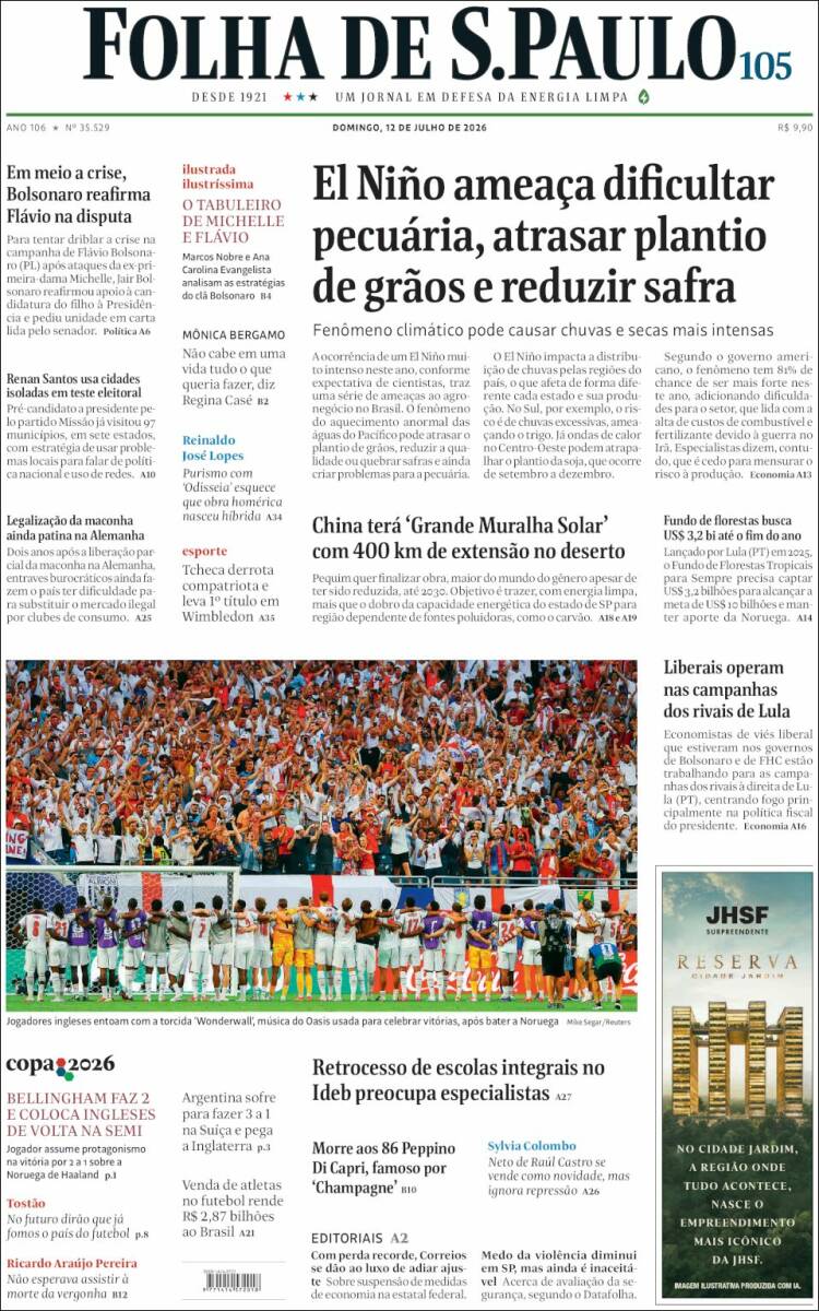 Portada de Folha de São Paulo (Brasil)