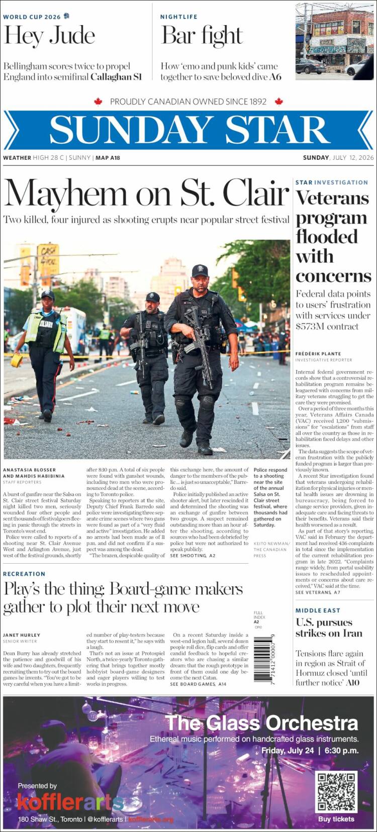 Portada de The Toronto Star (Canad&aacute;)