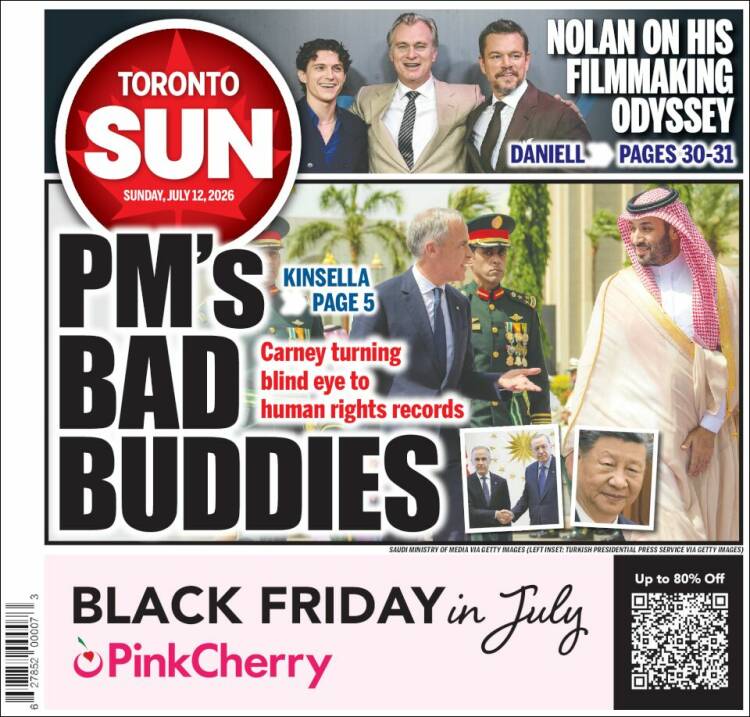 Portada de The Toronto Sun (Canad&aacute;)