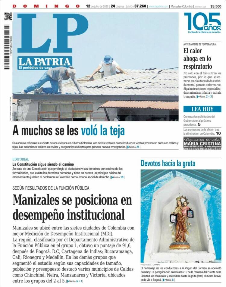 Portada de La Patria (Colombia)