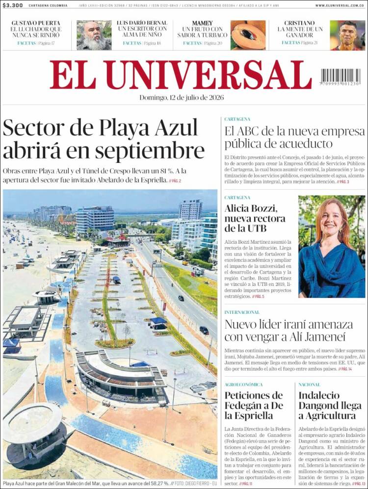 Portada de El Universal (Colombia)