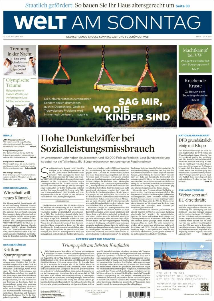 Portada de Die Welt (Alemania)