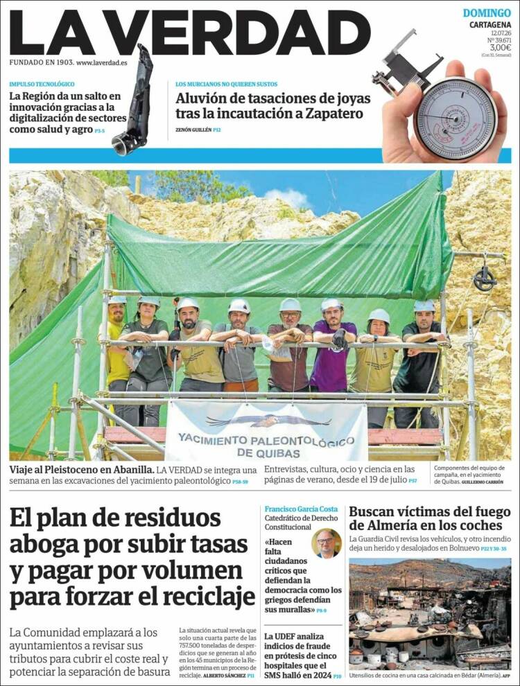 Portada de La Verdad de Cartagena (Espa&ntilde;a)