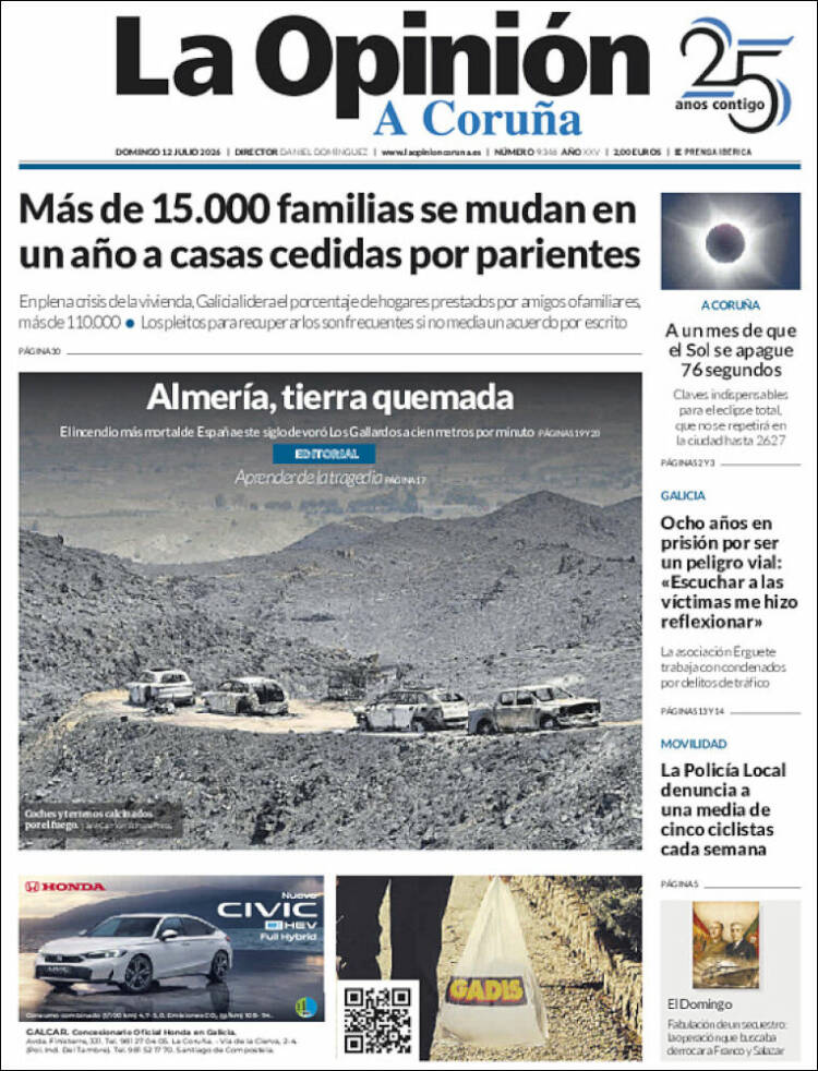 Portada de La Opinión de A Coruña (Espa&ntilde;a)
