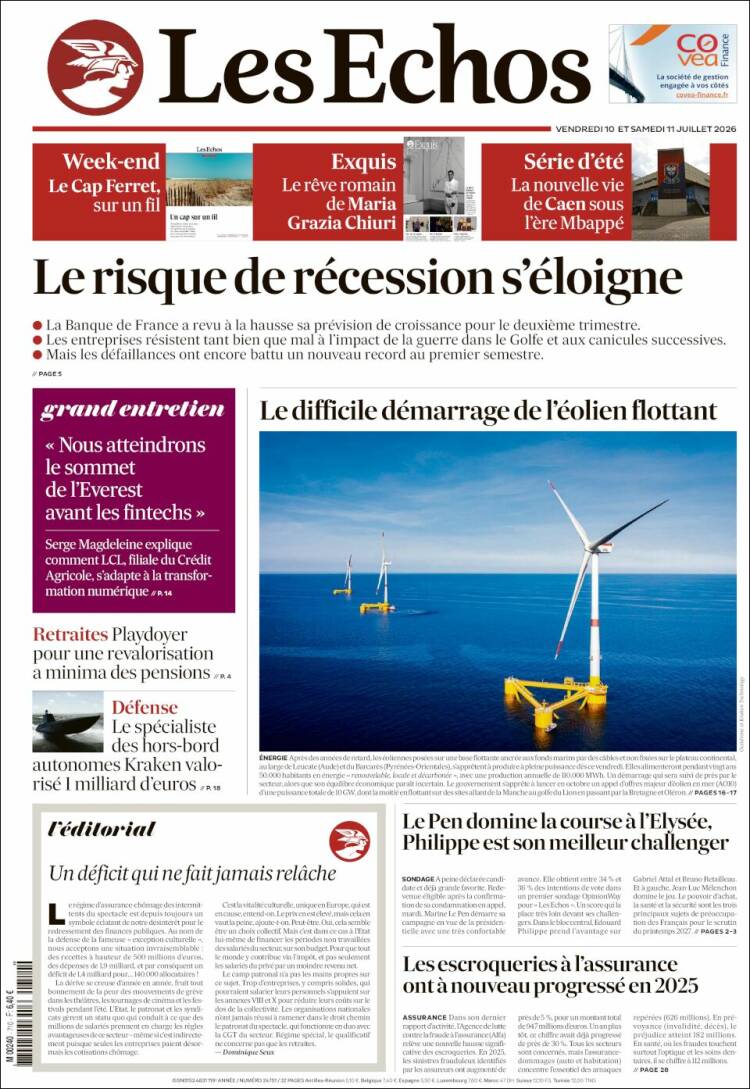 Portada de Les Echos (Francia)