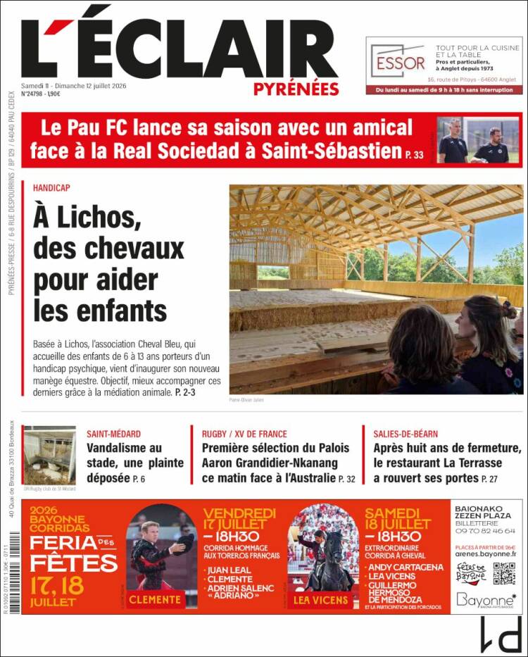 Portada de L'Eclair des Pyrénées (Francia)