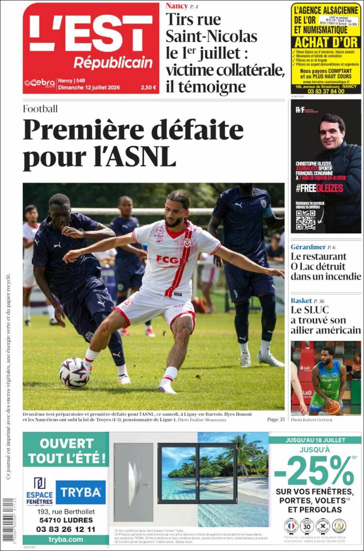 Portada de L'Est Republicain (Francia)