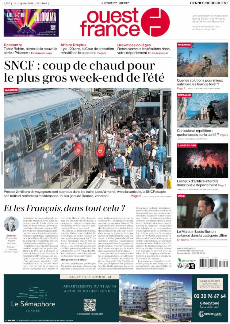Portada de Ouest France (Francia)