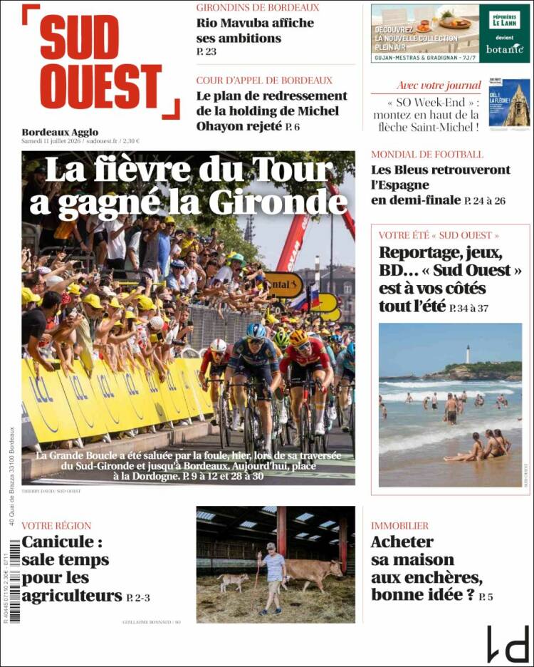 Portada de Sud Ouest (Francia)