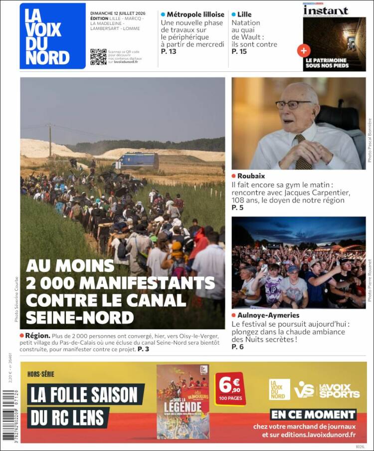 Portada de La Voix du Nord (Francia)