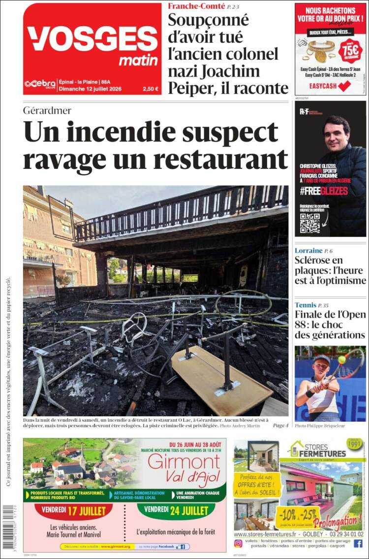 Portada de Vosges Matin (Francia)