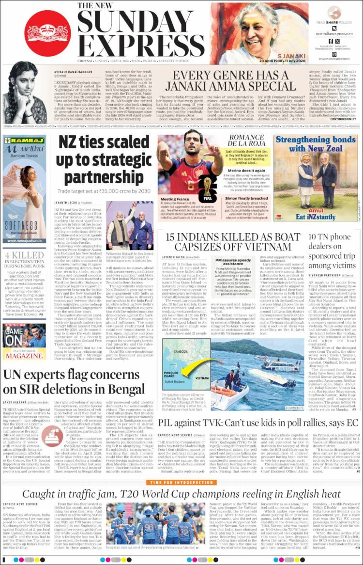 Portada de New Indian Express (India)