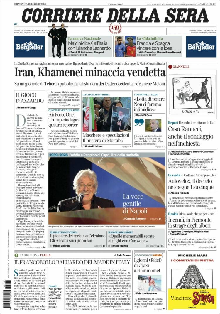 Portada de Corriere della Sera (Italia)