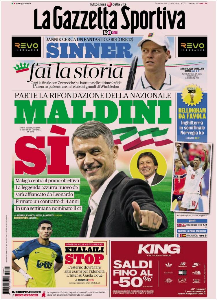 Portada de La Gazzetta dello Sport (Italie)