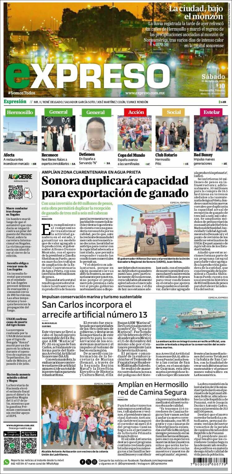 Portada de Expreso (M&eacute;xico)