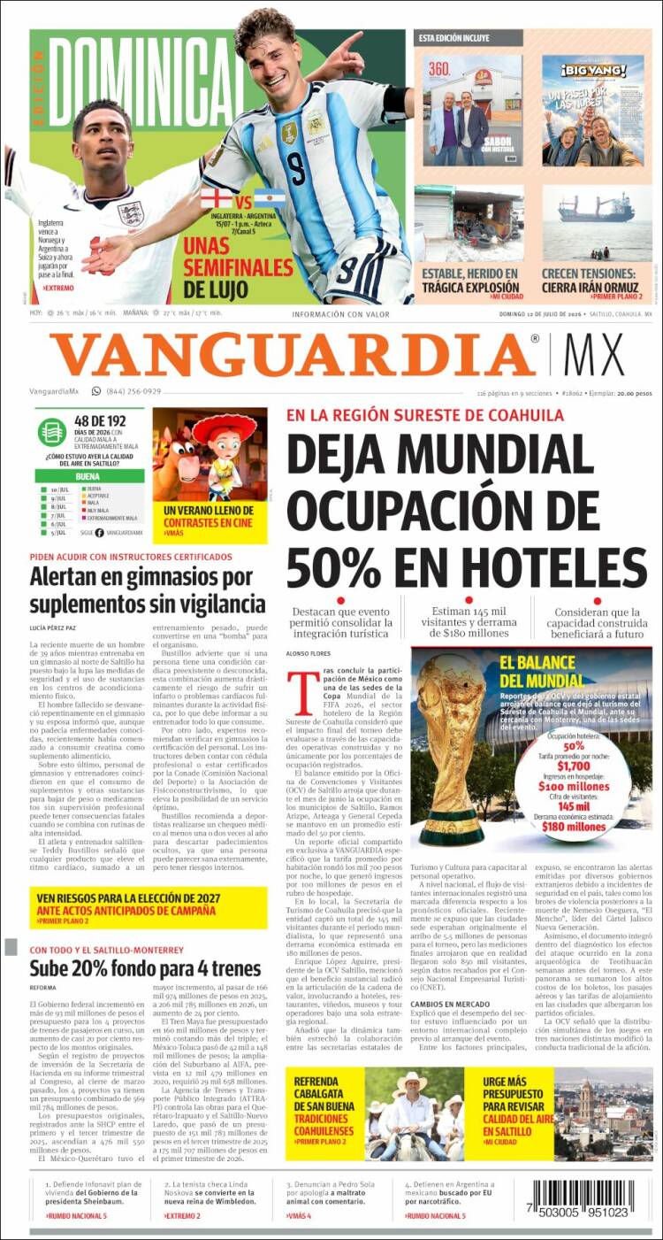 Portada de Vanguardia (M&eacute;xico)