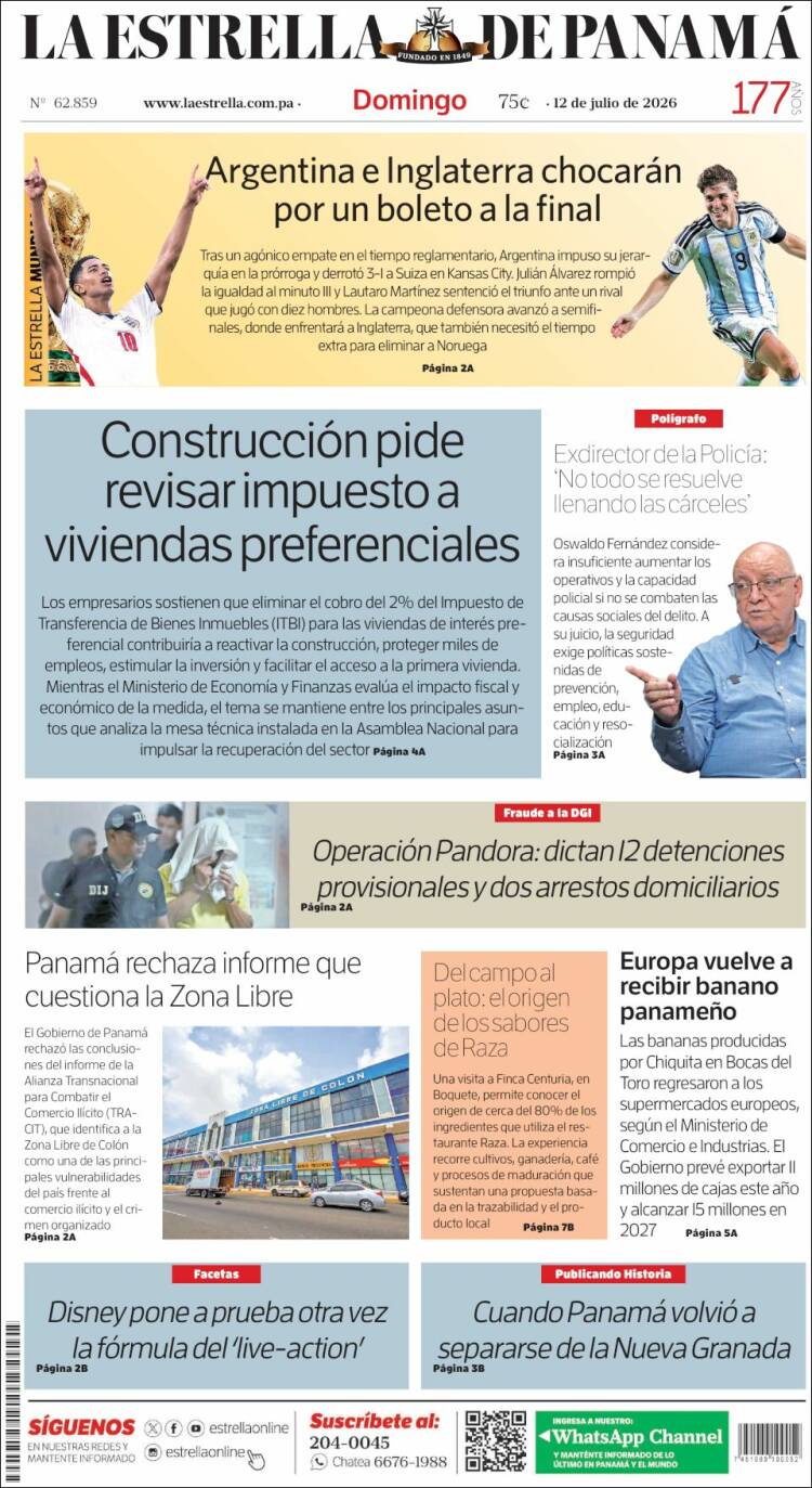 Portada de La Estrella de Panamá (Panam&aacute;)