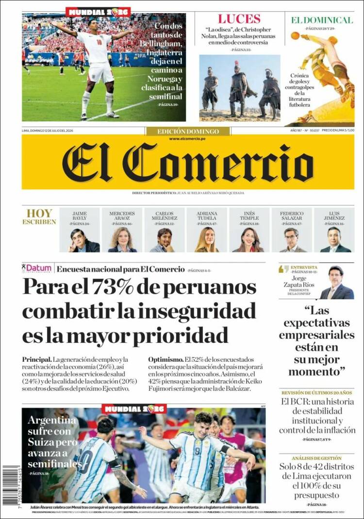 Portada de El Comercio (Per&uacute;)