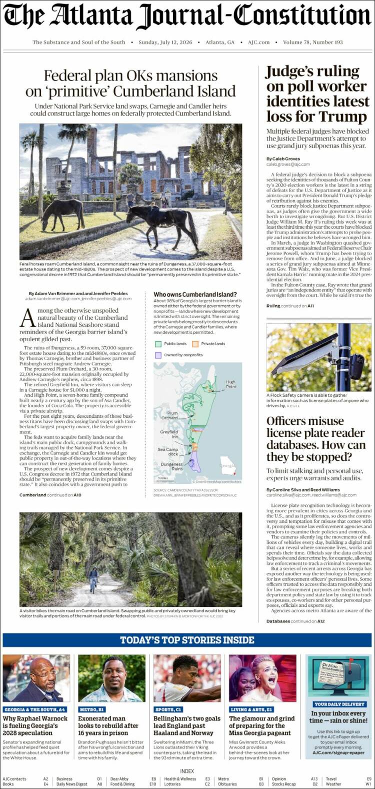 Portada de The Atlanta Journal-Constitution (USA)