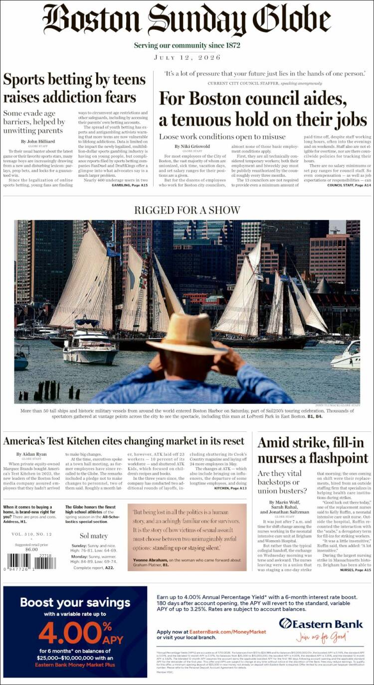Portada de Boston Globe (USA)