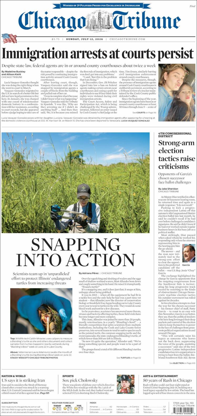 Portada de Chicago Tribune (USA)