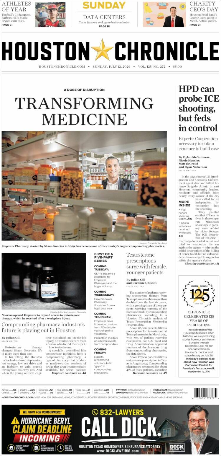 Portada de Houston Chronicle (USA)