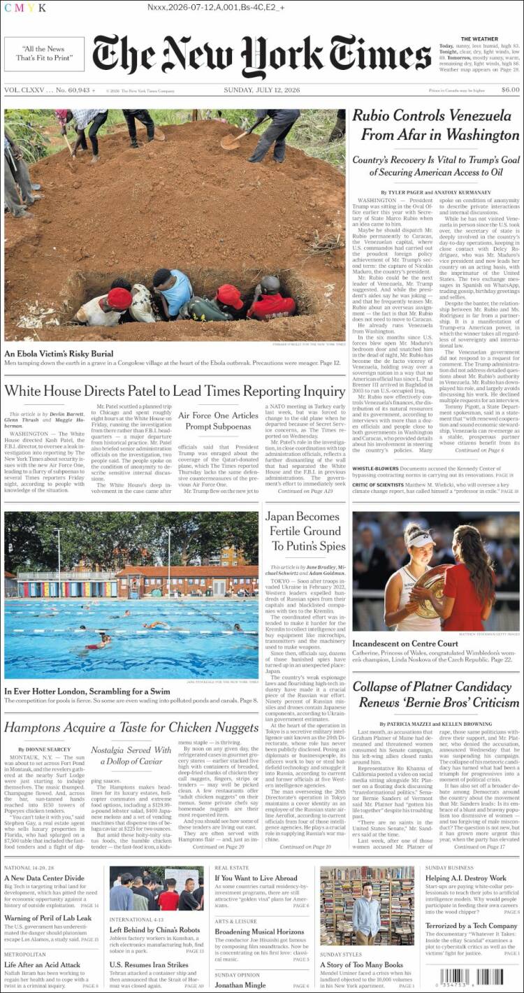 Portada de New York Times (USA)