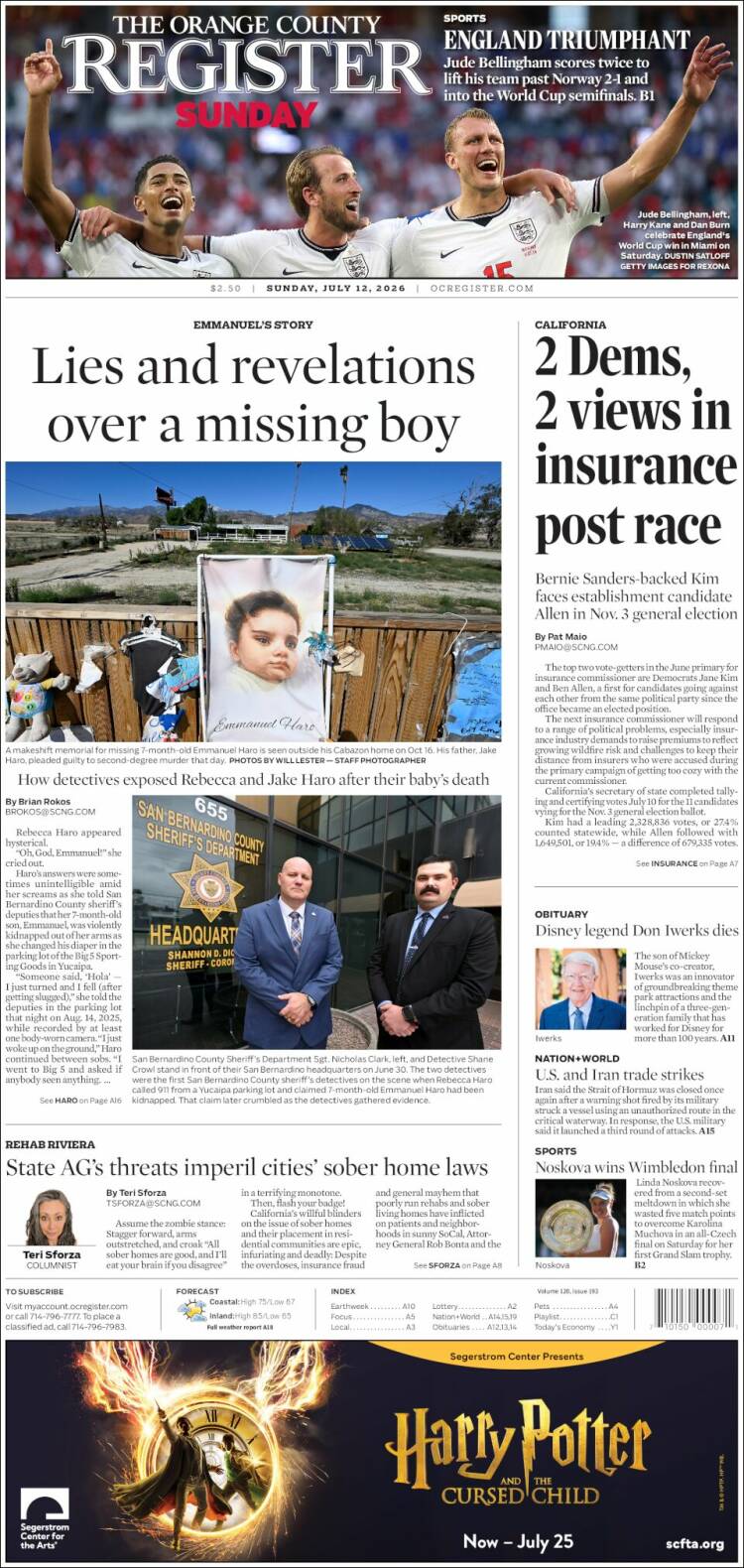 Portada de The Orange County Register (USA)