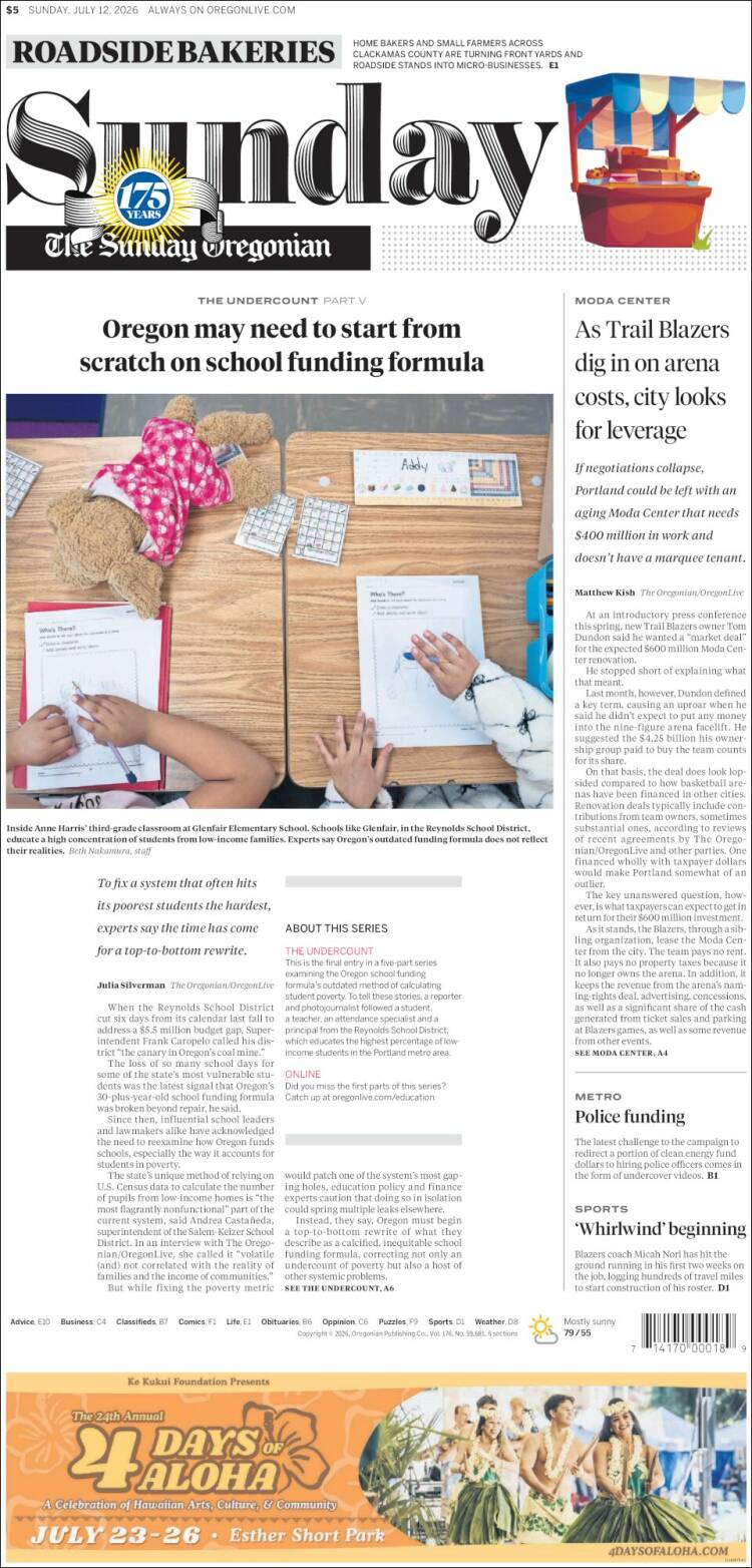 Portada de The Oregonian (USA)