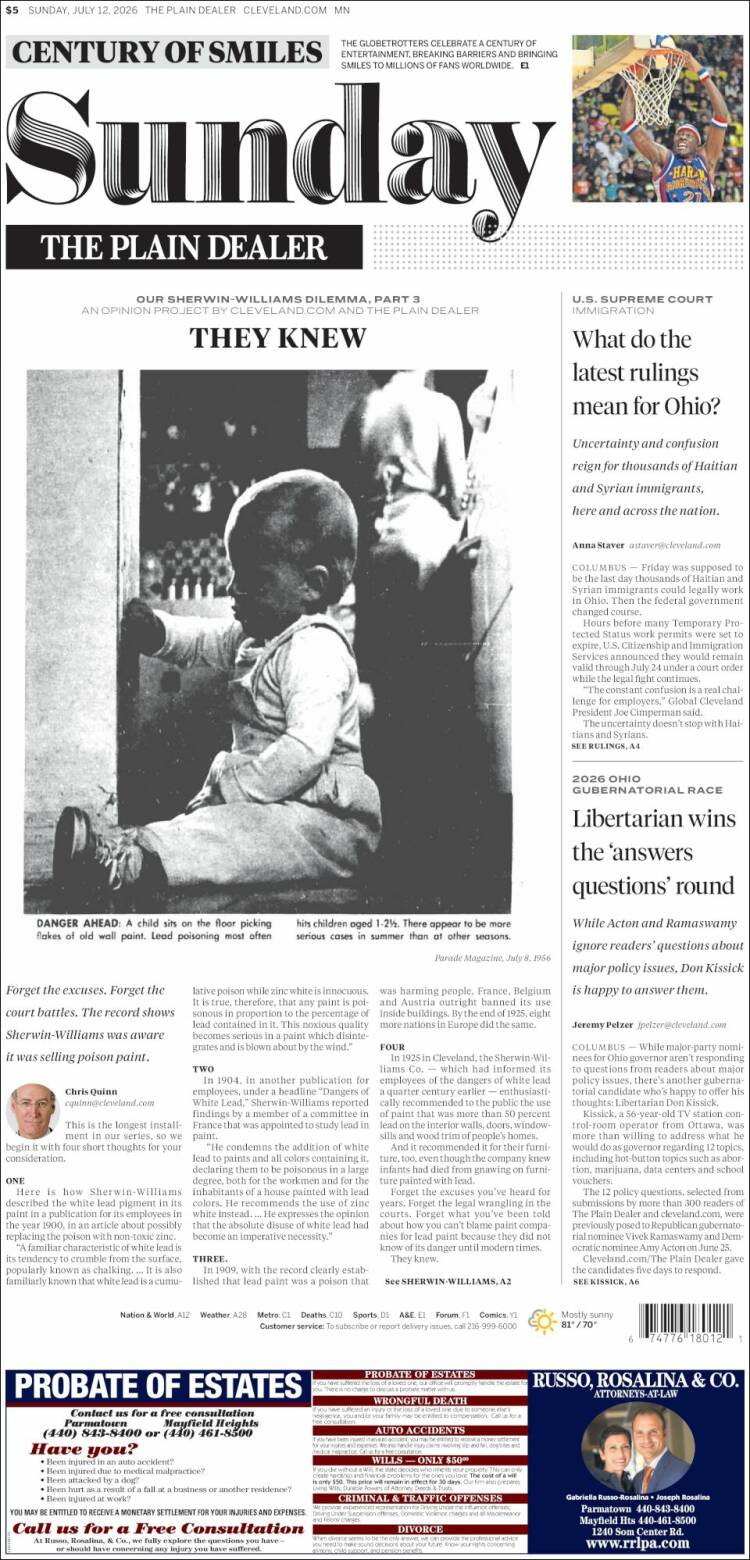 Portada de The Plain Dealer (USA)